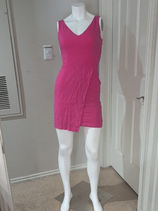 Amy Matto Hot Pink Sleeveless Linen Mini Dress Women's 4 US