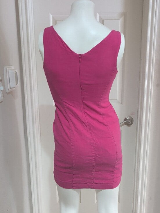 Amy Matto Hot Pink Sleeveless Linen Mini Dress Women's 4 US