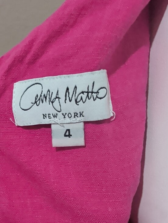 Amy Matto Hot Pink Sleeveless Linen Mini Dress Women's 4 US