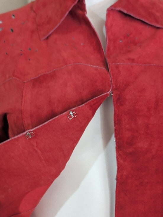 VTG Wet Seal Red Leather Tailored Button-Down Shirt w/ Laser-Cut Accents Women's M Y2K