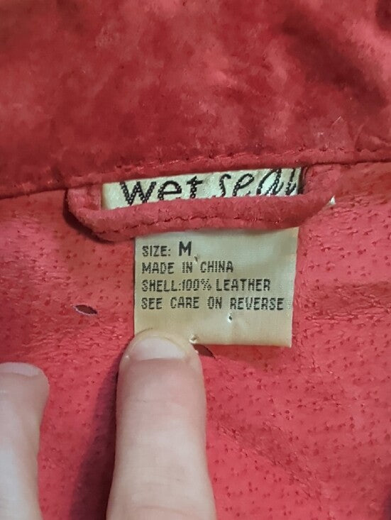 VTG Wet Seal Red Leather Tailored Button-Down Shirt w/ Laser-Cut Accents Women's M Y2K
