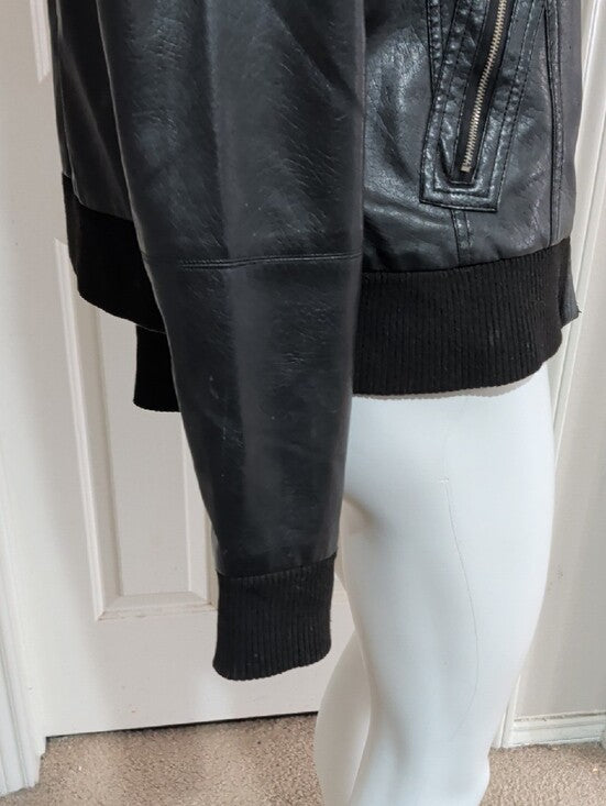 VTG Beverly Hills Polo Club Black Faux Leather Bomber Jacket w/ Zip Pockets XL