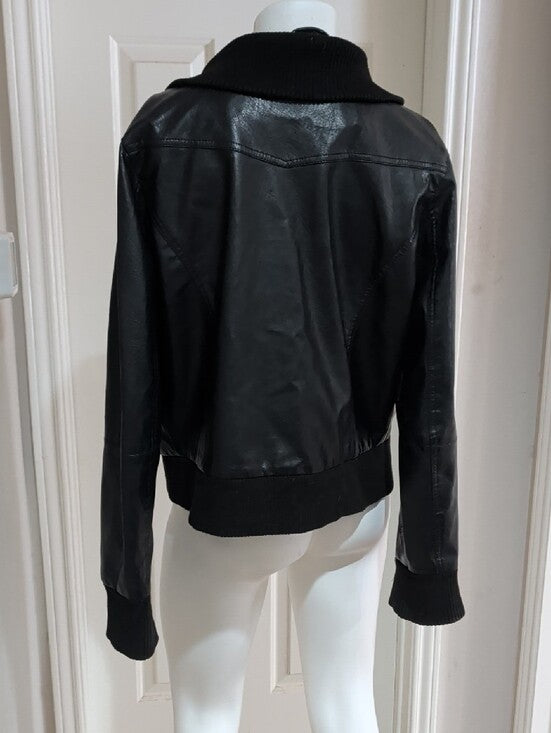 VTG Beverly Hills Polo Club Black Faux Leather Bomber Jacket w/ Zip Pockets XL