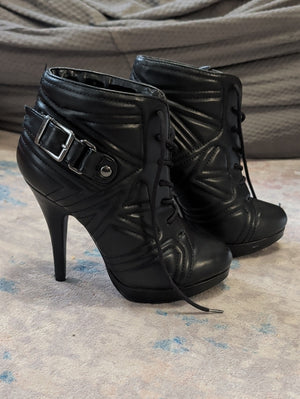 Retro Papaya Women's Black Lace-Up High Heel Ankle Boot w/ Buckle Sz 7 90s Y2K