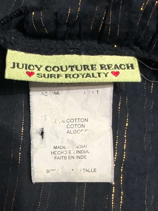 Authentic VTG Juicy Couture Black Cardigan w/ Gold Metallic Stripes Ruffle Trim Women's L