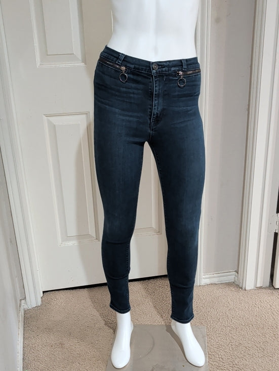 VTG 2000 Hudson Jeans Dark Blue Skinny Low-Rise Jeans w/ Front Ring Accent Zippers Sz 27