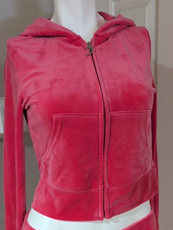 Juicy Couture Pink Velour Zip Hoodie and Wide-Leg Joggers Set Women's Small