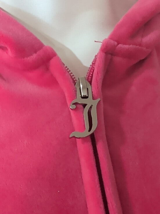 Juicy Couture Pink Velour Zip Hoodie and Wide-Leg Joggers Set Women's Small