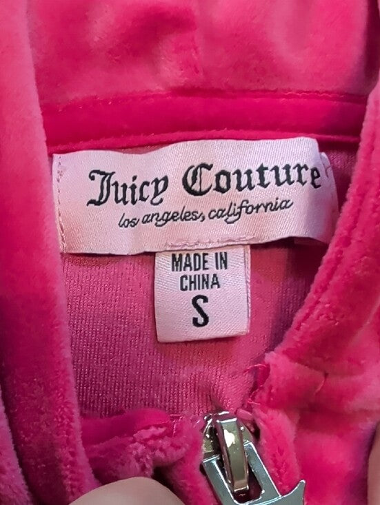 Juicy Couture Pink Velour Zip Hoodie and Wide-Leg Joggers Set Women's Small
