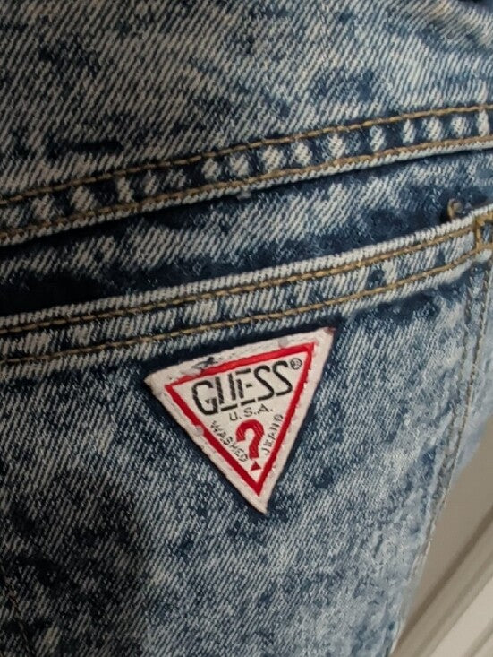 1986 Guess By Georges Merciano Acid-Wash Light Blue Denim Mini Skirt Vintage Women's 29