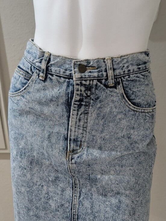 1986 Guess By Georges Merciano Acid-Wash Light Blue Denim Mini Skirt Vintage Women's 29