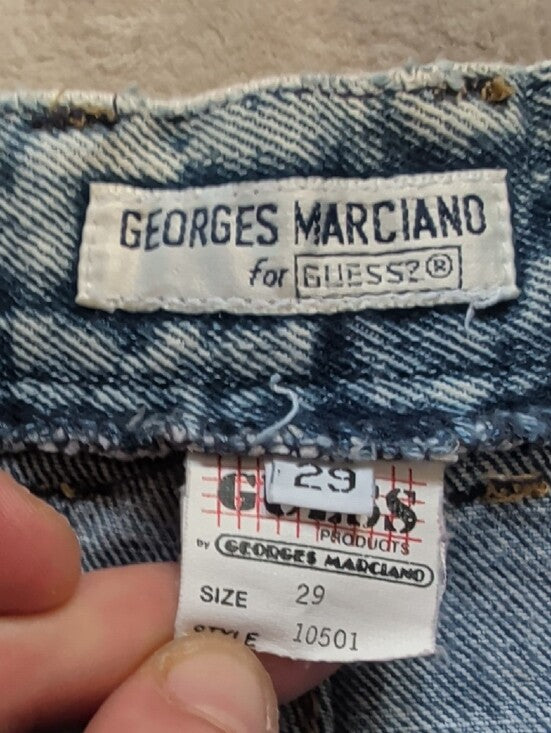 1986 Guess By Georges Merciano Acid-Wash Light Blue Denim Mini Skirt Vintage Women's 29