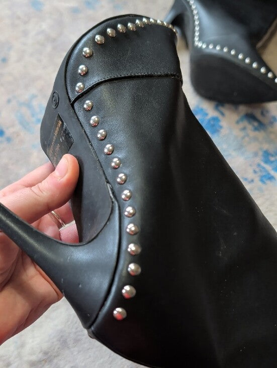 Women's Black Studded Pointed-Toe Stiletto Ankle Boots Sz 9