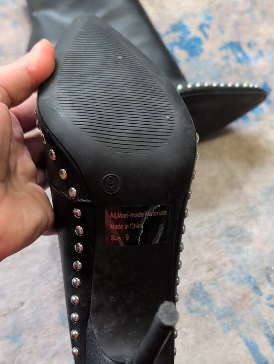 Women's Black Studded Pointed-Toe Stiletto Ankle Boots Sz 9