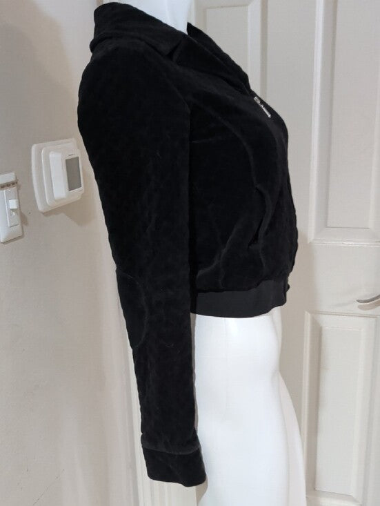 Authentic VTG Juicy Couture Black Quilted Zip-Up Bomber Hoodie Jacket Y2K Small