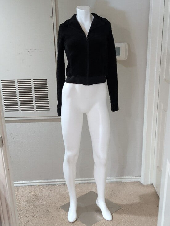 Authentic VTG Juicy Couture Black Quilted Zip-Up Bomber Hoodie Jacket Y2K Small