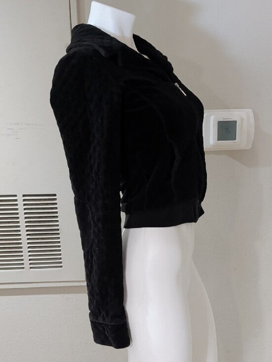Authentic VTG Juicy Couture Black Quilted Zip-Up Bomber Hoodie Jacket Y2K Small
