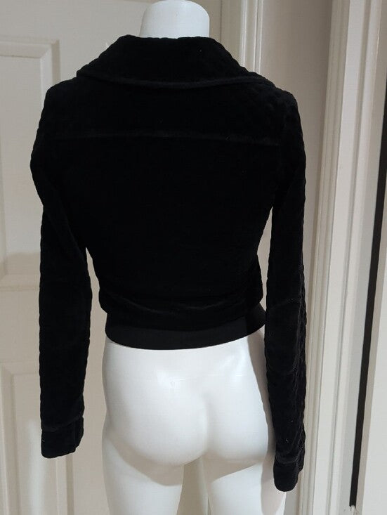 Authentic VTG Juicy Couture Black Quilted Zip-Up Bomber Hoodie Jacket Y2K Small