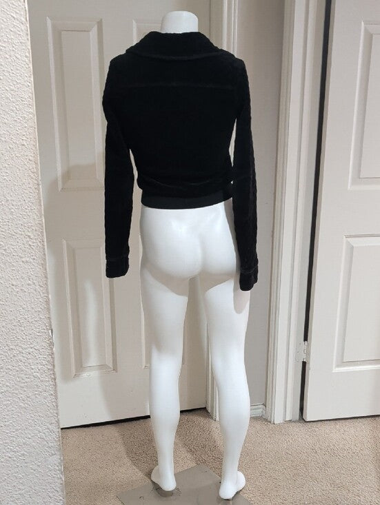 Authentic VTG Juicy Couture Black Quilted Zip-Up Bomber Hoodie Jacket Y2K Small