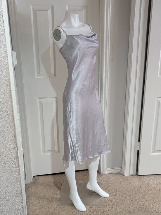 VTG bebe Silver Satin Cowl Neck Midi Slip Dress Made In USA Retro 90s Women's S