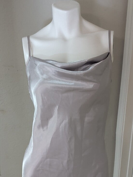 VTG bebe Silver Satin Cowl Neck Midi Slip Dress Made In USA Retro 90s Women's S