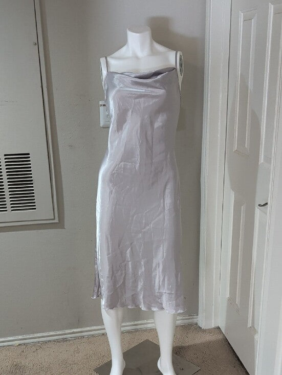 VTG bebe Silver Satin Cowl Neck Midi Slip Dress Made In USA Retro 90s Women's S