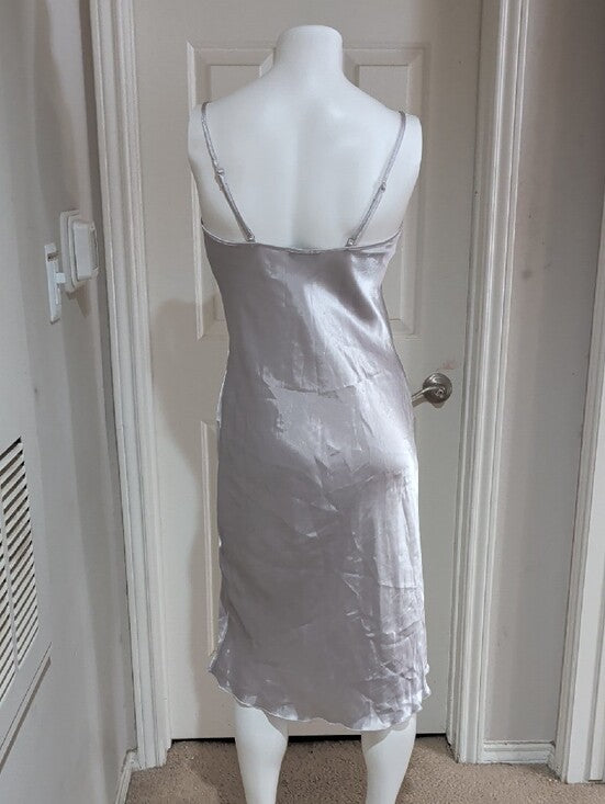 VTG bebe Silver Satin Cowl Neck Midi Slip Dress Made In USA Retro 90s Women's S