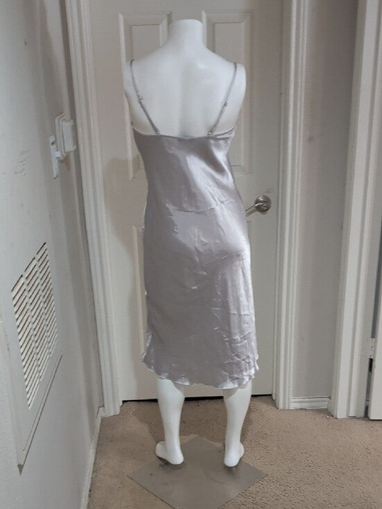 VTG bebe Silver Satin Cowl Neck Midi Slip Dress Made In USA Retro 90s Women's S