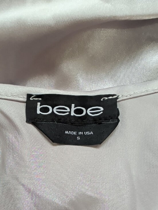 VTG bebe Silver Satin Cowl Neck Midi Slip Dress Made In USA Retro 90s Women's S