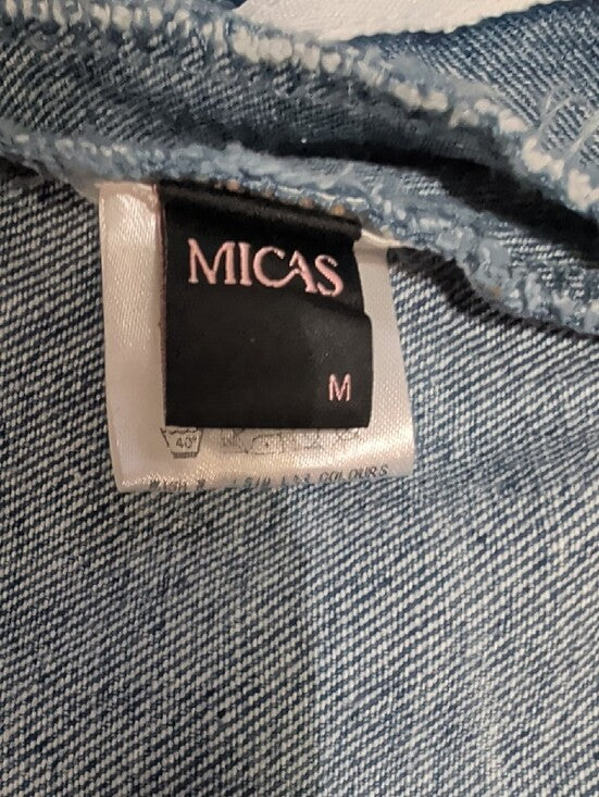 Micas Blue Denim Zip-Front Cropped Tank Top Adjustable Buckle Straps Women's M