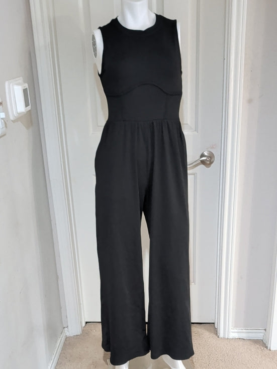 Cider Black Sleeveless Stretch Wide-Leg Tailored Jumpsuit Women's Large