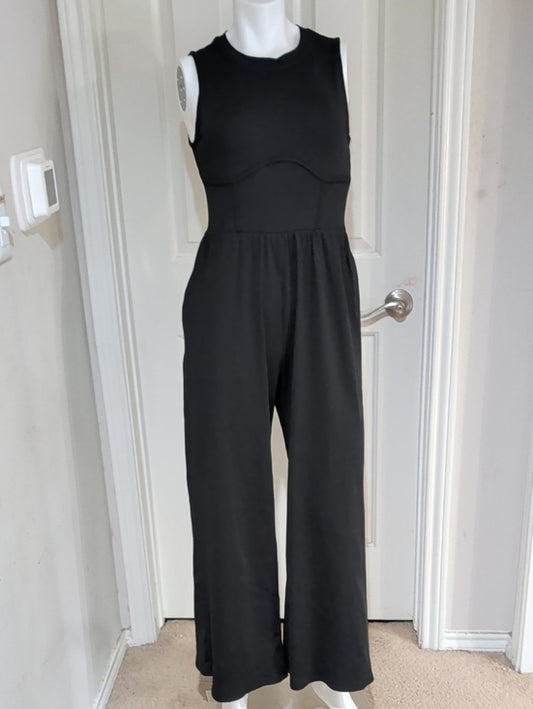 Cider Black Sleeveless Stretch Wide-Leg Tailored Jumpsuit Women's Large