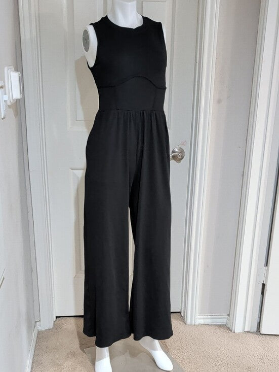 Cider Black Sleeveless Stretch Wide-Leg Tailored Jumpsuit Women's Large