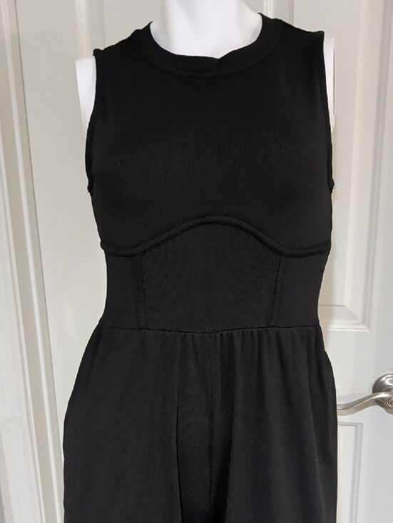 Cider Black Sleeveless Stretch Wide-Leg Tailored Jumpsuit Women's Large