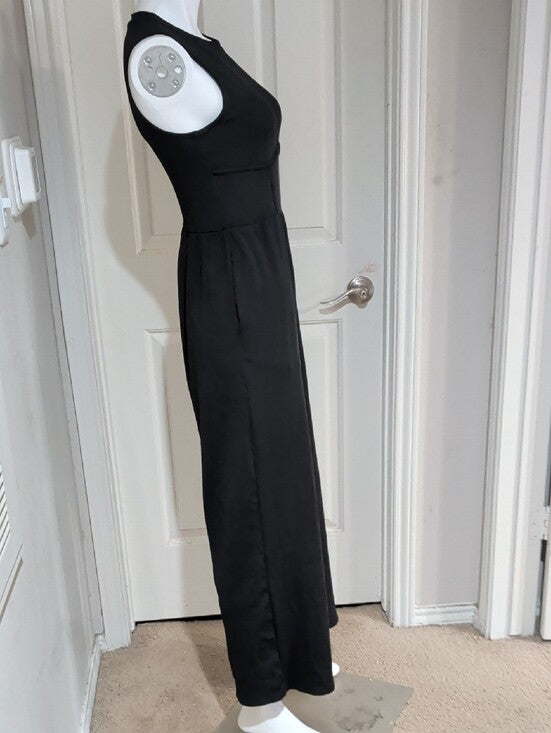 Cider Black Sleeveless Stretch Wide-Leg Tailored Jumpsuit Women's Large