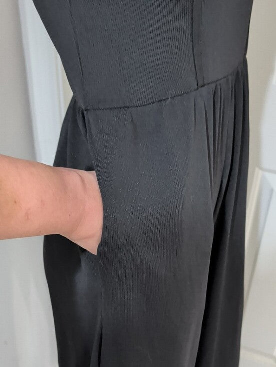 Cider Black Sleeveless Stretch Wide-Leg Tailored Jumpsuit Women's Large