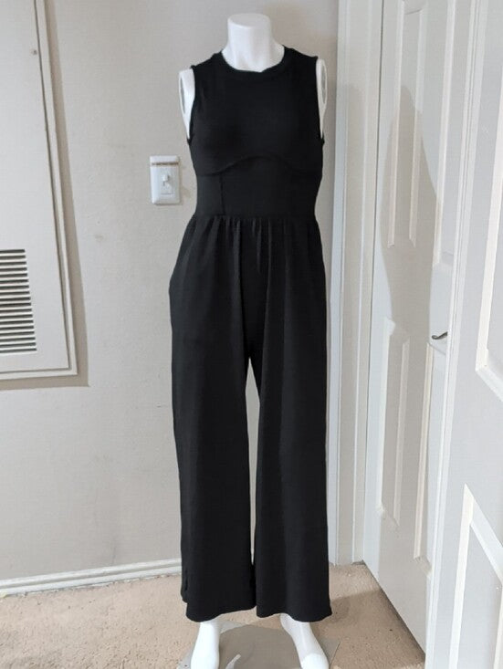 Cider Black Sleeveless Stretch Wide-Leg Tailored Jumpsuit Women's Large