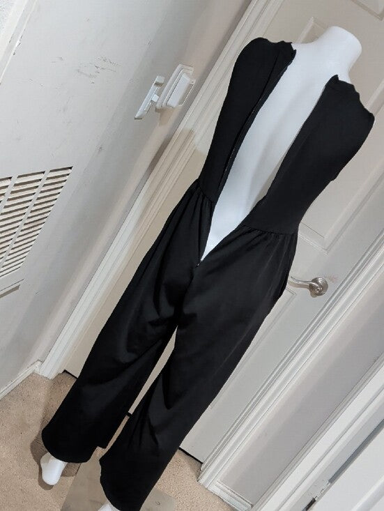 Cider Black Sleeveless Stretch Wide-Leg Tailored Jumpsuit Women's Large