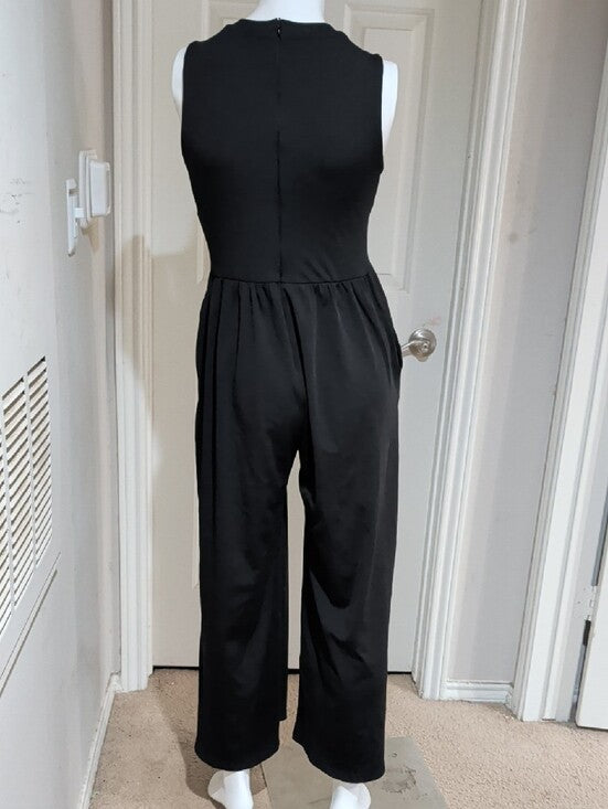 Cider Black Sleeveless Stretch Wide-Leg Tailored Jumpsuit Women's Large