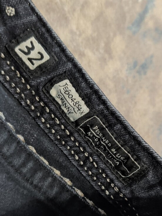 Miss Me Dark Indigo Skinny Jeans with White Stitching Women's 32