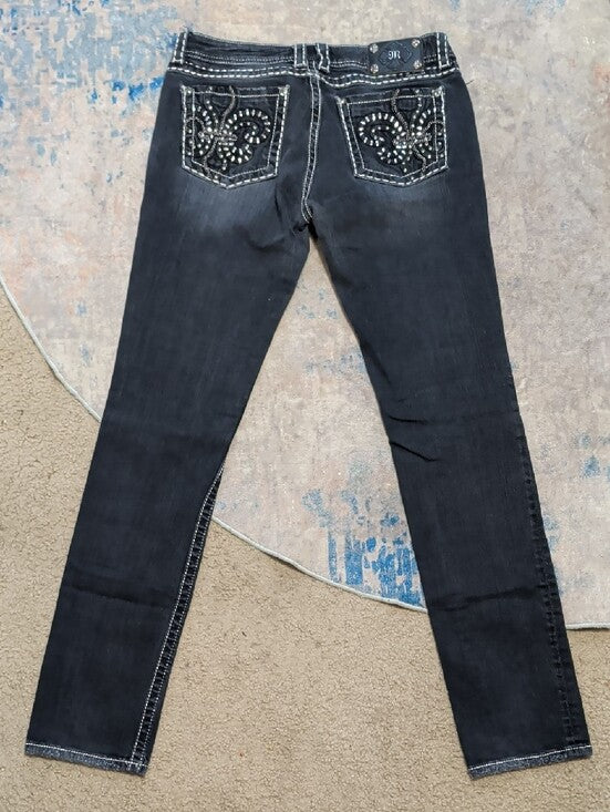 Miss Me Dark Indigo Skinny Jeans with White Stitching Women's 32