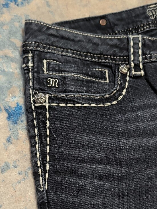 Miss Me Dark Indigo Skinny Jeans with White Stitching Women's 32