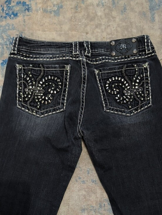 Miss Me Dark Indigo Skinny Jeans with White Stitching Women's 32