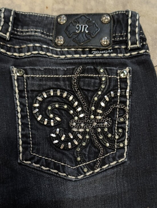 Miss Me Dark Indigo Skinny Jeans with White Stitching Women's 32