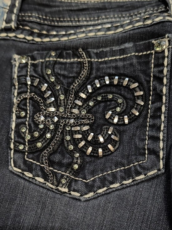 Miss Me Dark Indigo Skinny Jeans with White Stitching Women's 32