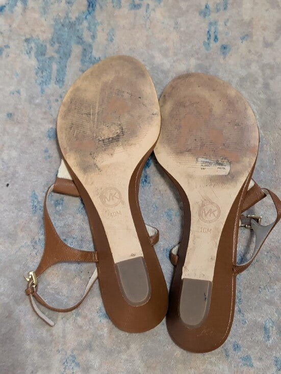 MICHAEL Michael Kors Brown Leather T-Strap Platform Sandals w/ Gold Hardware 10M
