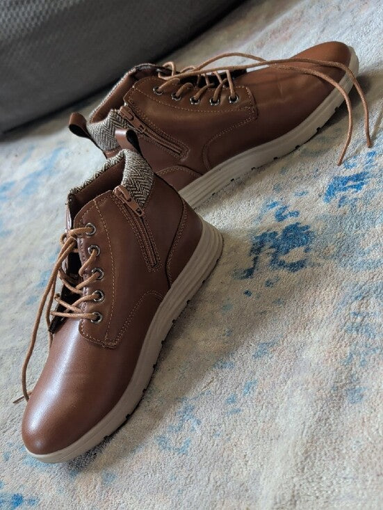 Steve Madden Kids Casual Brown Leather-Look Lace-Up Boots Boys Size 3