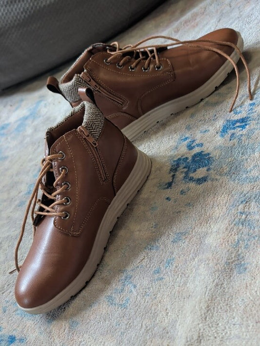 Steve Madden Kids Casual Brown Leather-Look Lace-Up Boots Boys Size 3