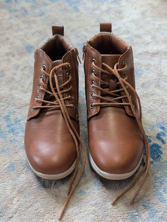 Steve Madden Kids Casual Brown Leather-Look Lace-Up Boots Boys Size 3