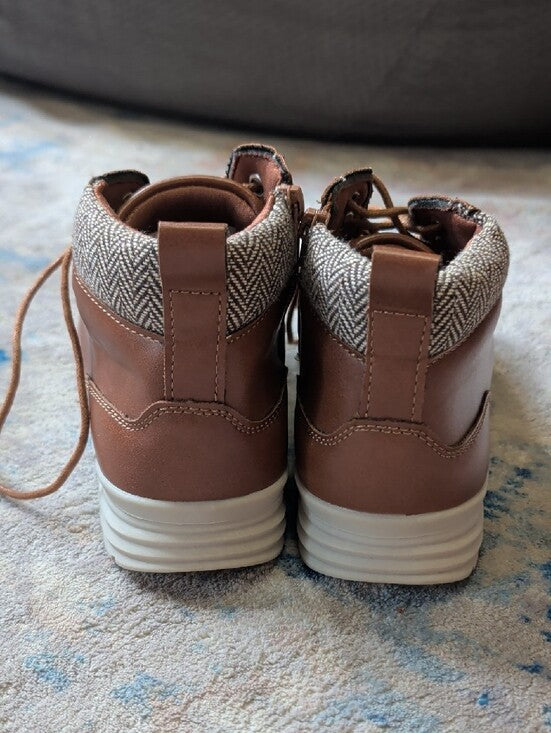Steve Madden Kids Casual Brown Leather-Look Lace-Up Boots Boys Size 3